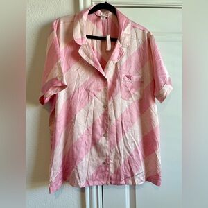 Victoria secret pajama top and shorts. Pink Striped Button-Up Shirt.